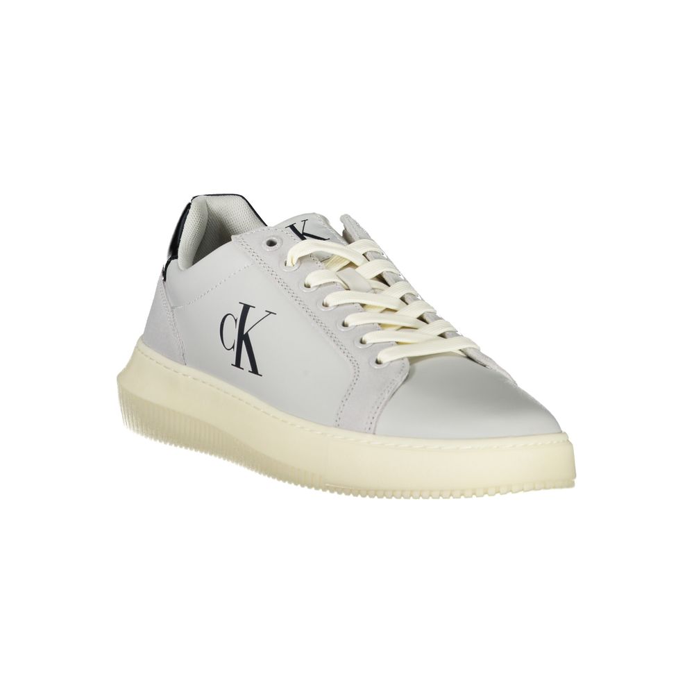 Calvin Klein Brown Leather Men Sneaker with dynamic print and sustainable design, showcasing upscale comfort and eco-friendly materials.