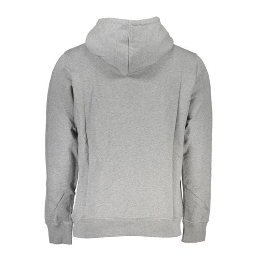 Calvin Klein Gray Cotton Sweater with hood and central pocket, long sleeve sweatshirt with brushed interior, back view.