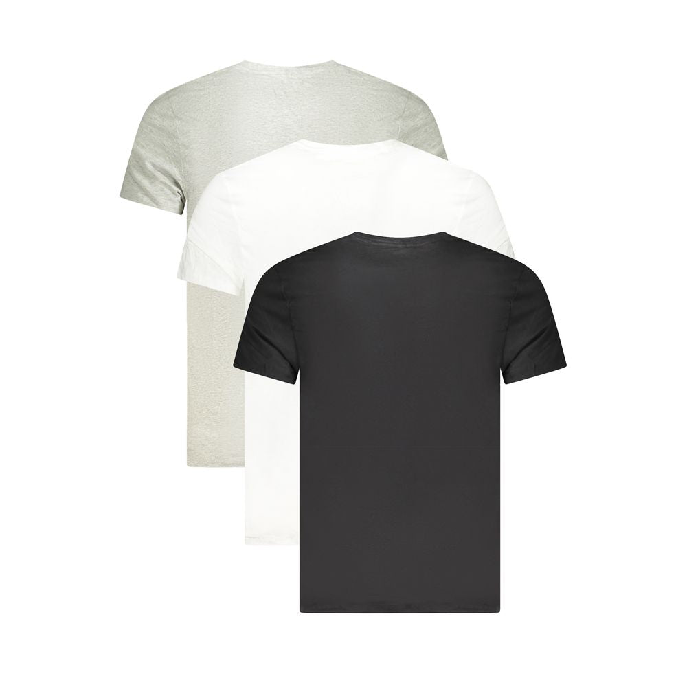 Calvin Klein Gray Cotton Men T-Shirt tri-pack featuring versatile white, grey, and black short sleeve shirts with embroidered logo.