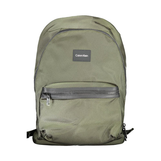 Calvin Klein Green Polyester Backpack with adjustable straps, external pocket, and laptop compartment, made of 95% recycled polyester.