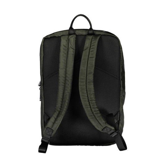 Back view of Calvin Klein Green Polyester Men Backpack highlighting padded straps and sturdy design for comfort and style.