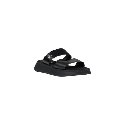 Calvin Klein Jeans Black Leather Flat Sandals