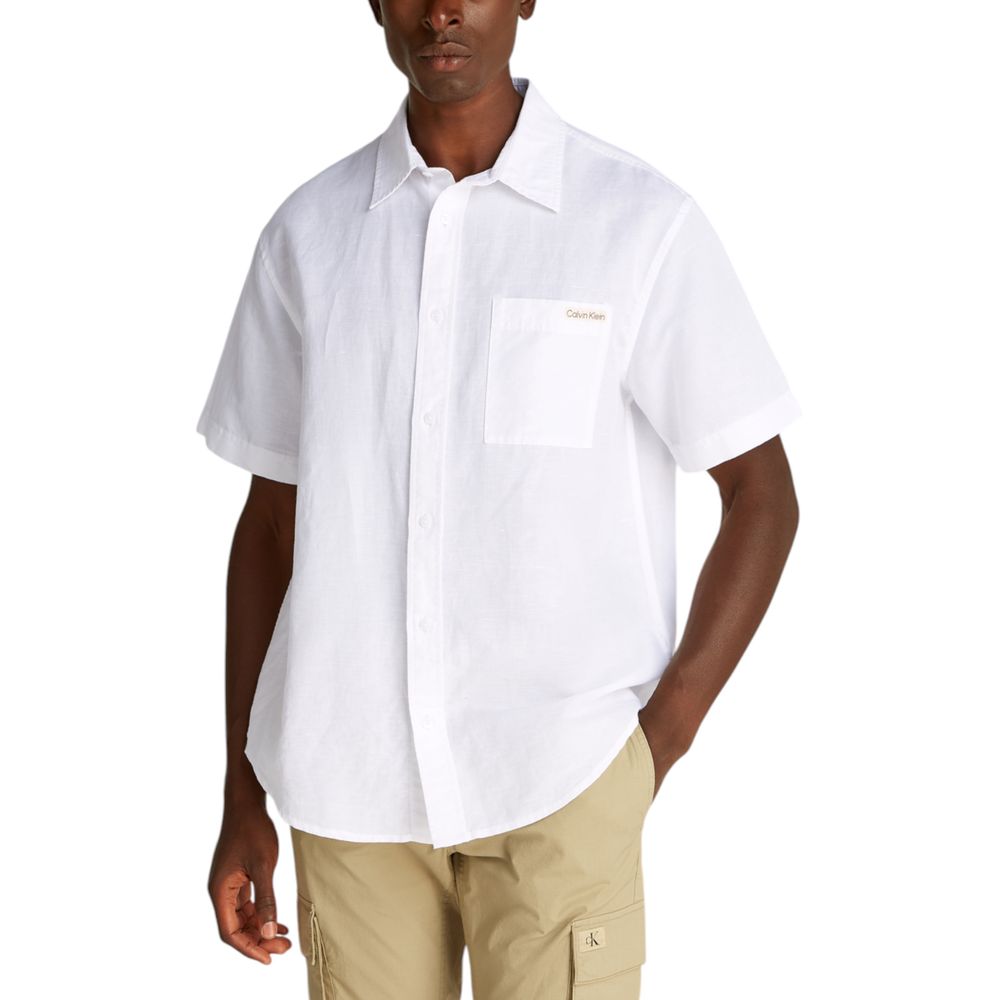 Calvin Klein Jeans White Linen Shortsleeve Shirt