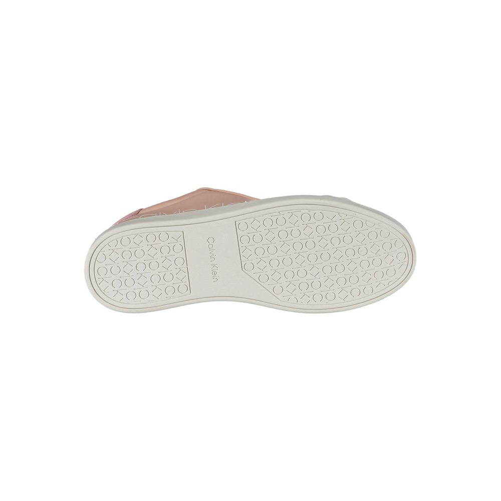 Sole view of Calvin Klein Pink Polyester Women Sneaker showcasing logo and tread design for grip and style.