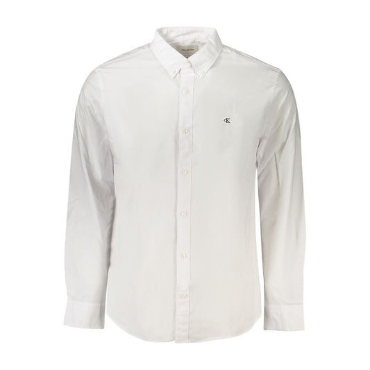 Calvin Klein White Cotton Men Shirt with logo, button-down collar, and long sleeves, showcasing classic fit and modern sophistication.