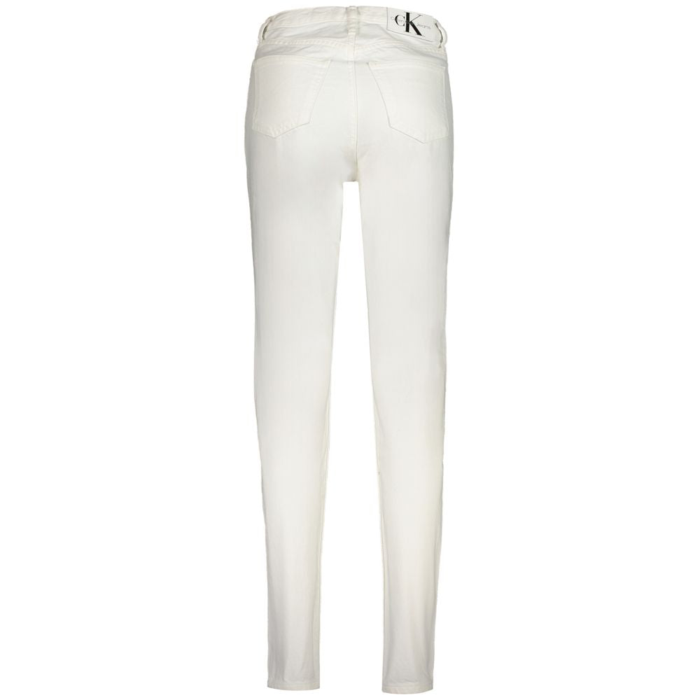Back view of Calvin Klein White Cotton Women Jeans with a 5-pocket design, showcasing the pristine recycled cotton material.