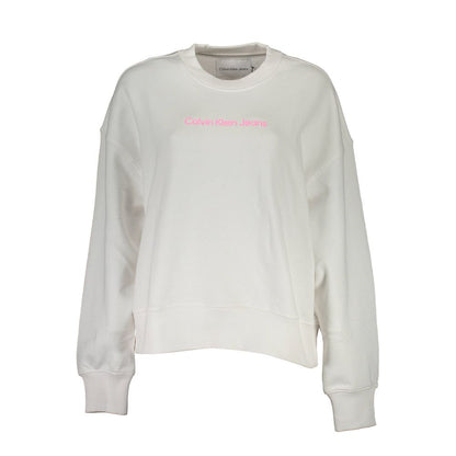 Calvin Klein White Cotton Women Sweater with logo, crew neck, and long sleeves, perfect for casual elegance and comfort.