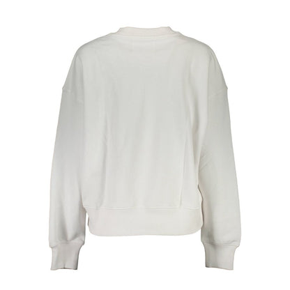 Calvin Klein White Cotton Women Sweater showcasing back view, long-sleeve, crew neck with iconic logo.