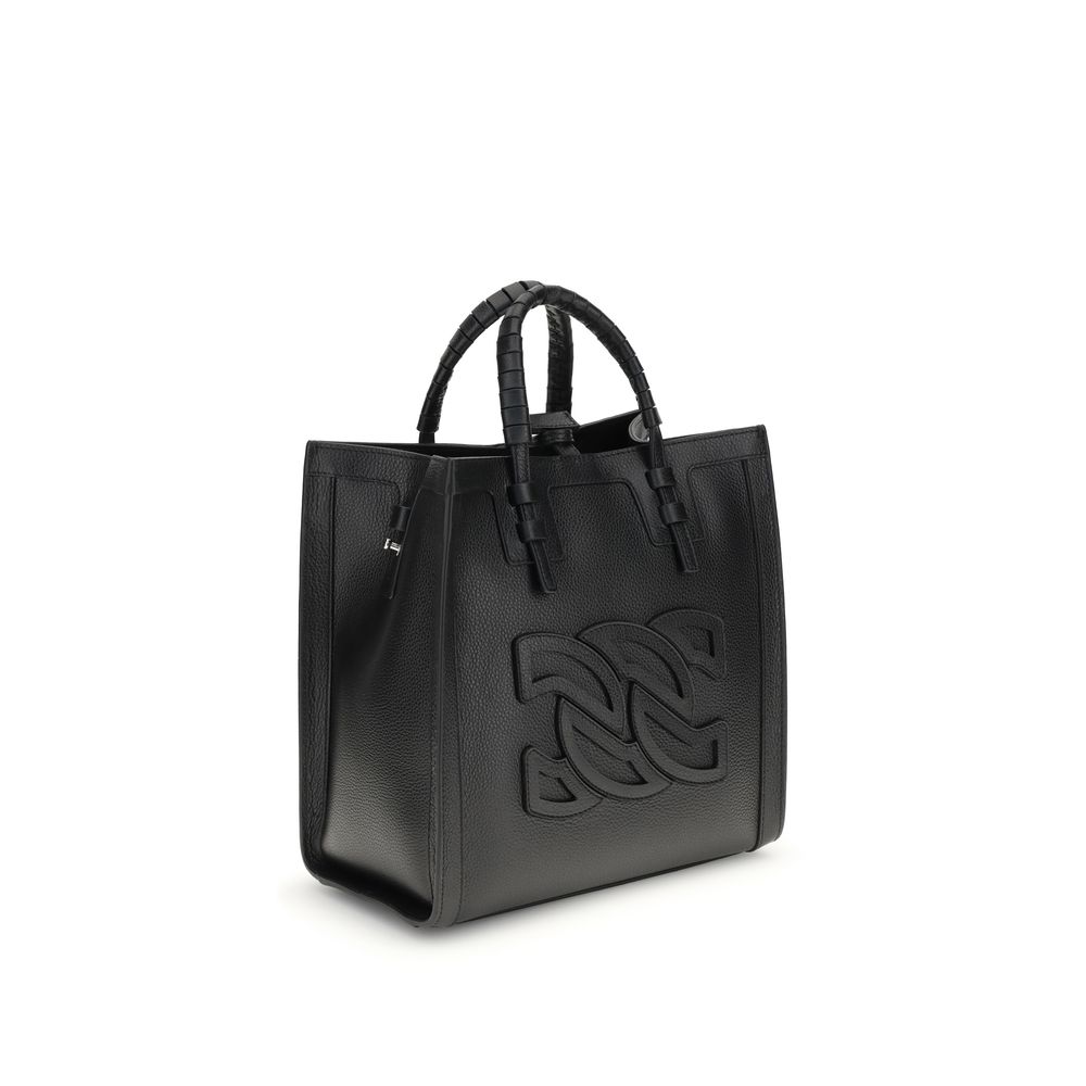 Casadei Black Calf Leather Bos Taurus Shoulder Bag with embossed logo and tubular handles.