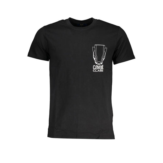 Cavalli Class Black Cotton T-Shirt with short sleeves, crew neck, and logo print.