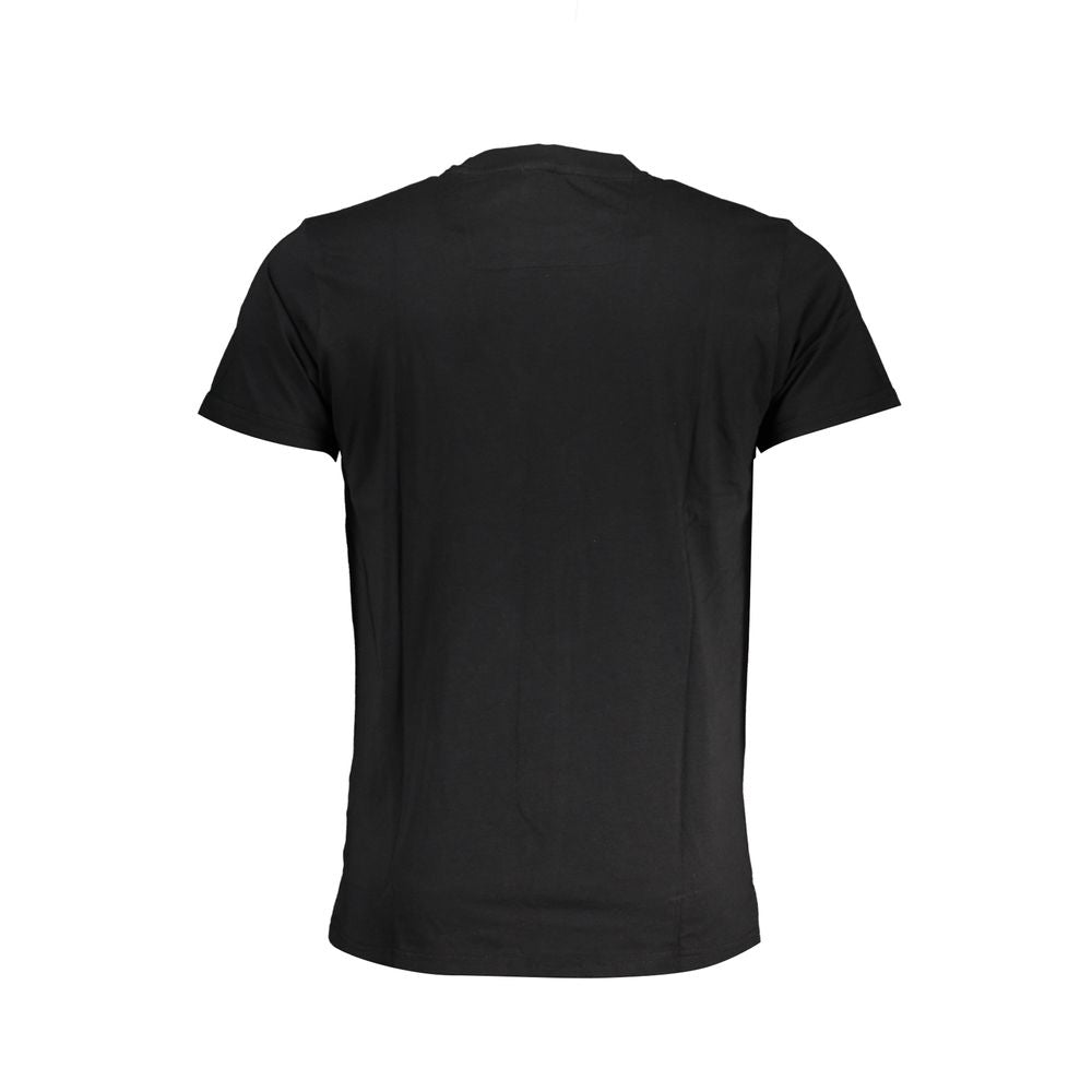 Cavalli Class Black Cotton T-Shirt with short sleeves and crew neck, featuring a logo print, back view.