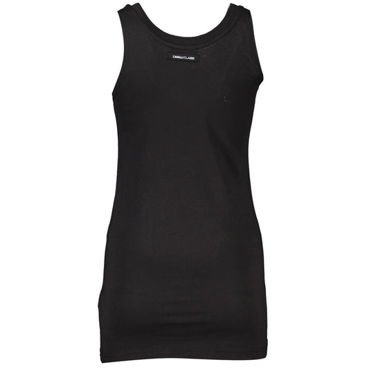 Cavalli Class Black Cotton Tank Top with wide shoulders, round neck, and logo print