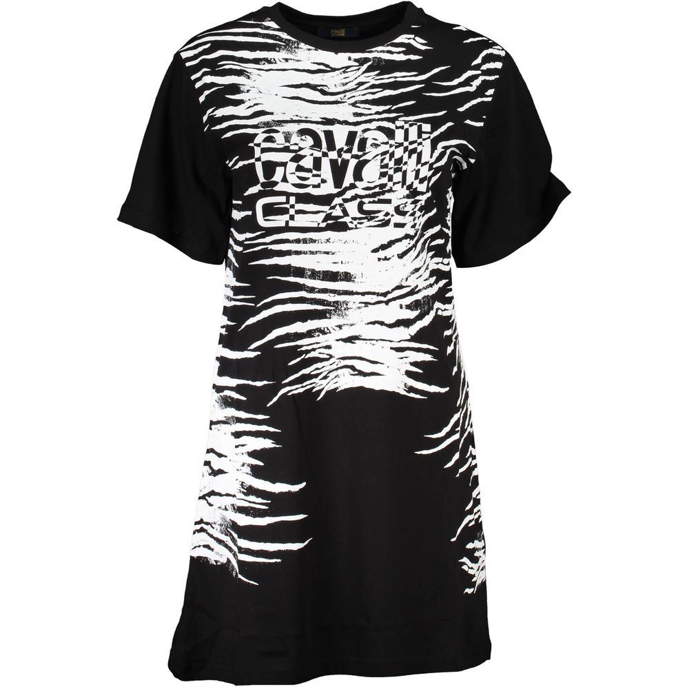 Cavalli Class Black Cotton Women Dress with bold print and logo, stylish and elegant fashion choice for modern sophistication.