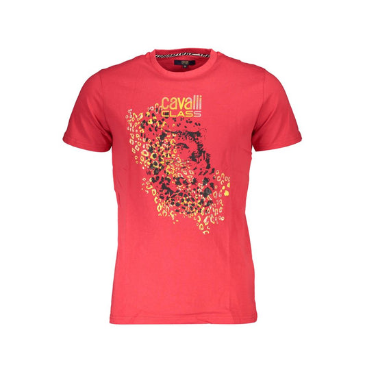 Cavalli Class Red Cotton Men T-Shirt with vibrant print and logo on front.