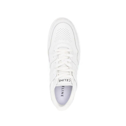 Celine White Calfskin Low Top Sneakers with branded insole and lace-up closure, made in Italy, men's fashion footwear.