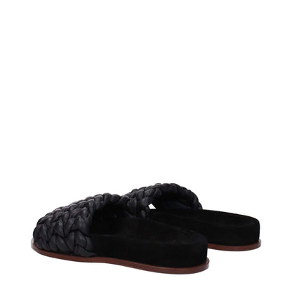 Alt Tag: Chloé Black Leather Slippers with open toe and leather sole, featuring a casual low flat heel design.