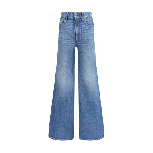 Chloé Blue Cotton Flared Jeans featuring a high waist and five-pocket design for a timeless and elegant silhouette.