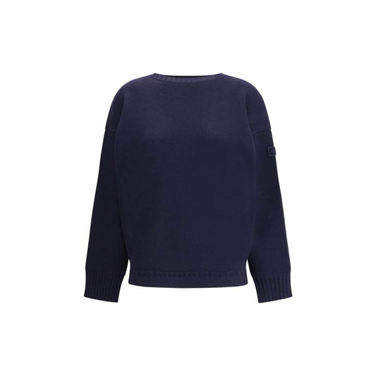 Chloé Blue Wool Sweatshirt featuring oversized design, ribbed edges, and Chloé logo on sleeve for a luxurious and relaxed look.