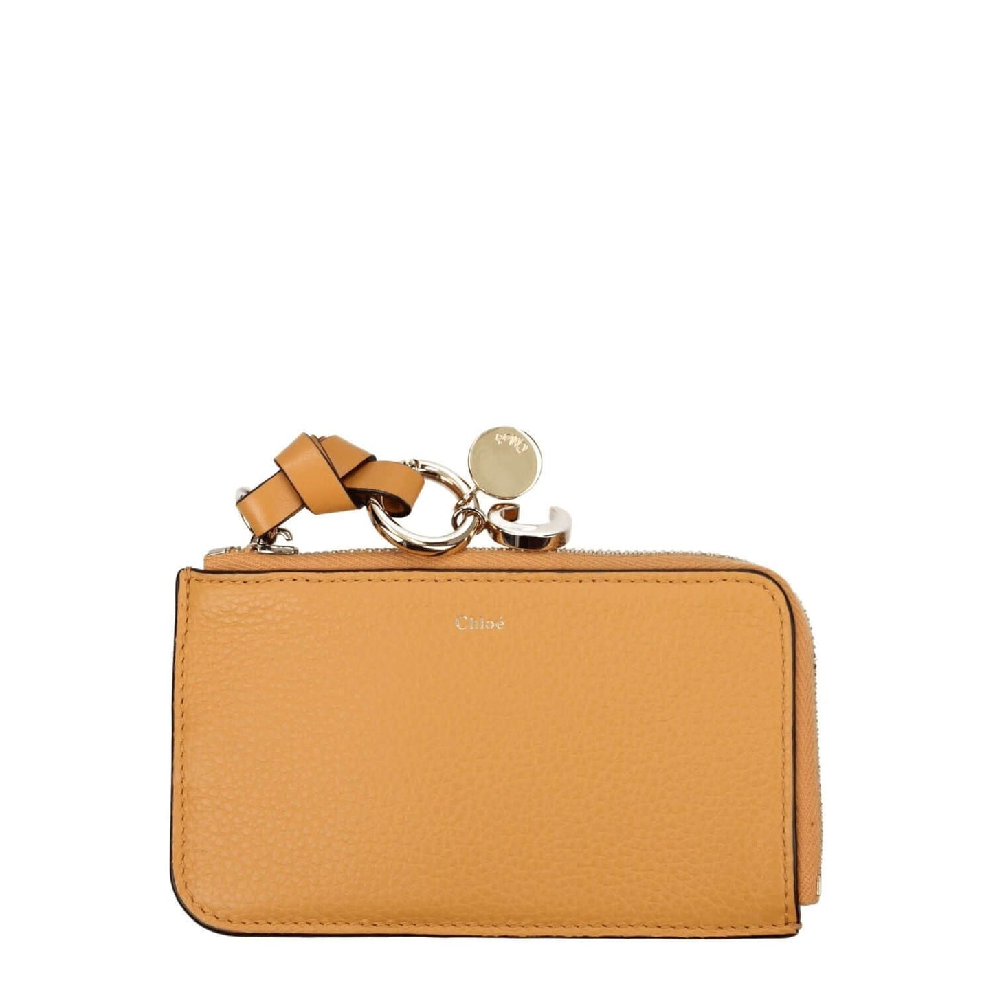 Chloé Orange Leather Wallet with gold accents and zip closure, featuring front logo and card holder, MPN AP761F57892, casual style.