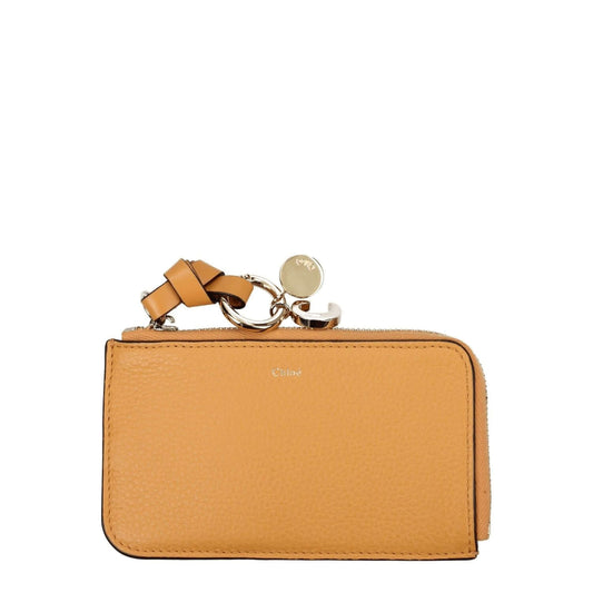 Chloé Orange Leather Wallet with gold accents and zip closure, featuring front logo and card holder, MPN AP761F57892, casual style.