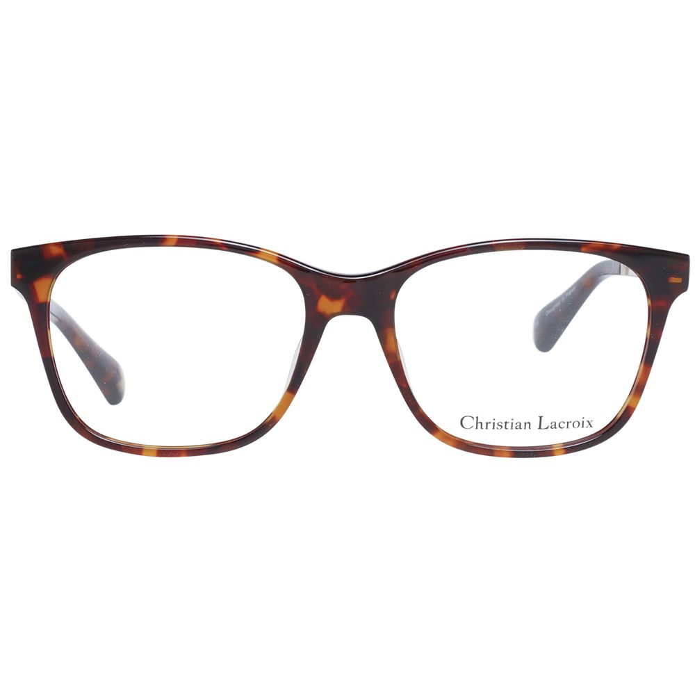 Christian Lacroix Brown Women Glasses Frame in acetate with full-rim square style and demo lenses, size 51-16-140.