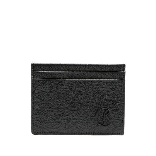 Christian Louboutin Mooncrest leather card case in black calf leather with embossed logo and multiple card slots, grained texture, 10x8 cm.