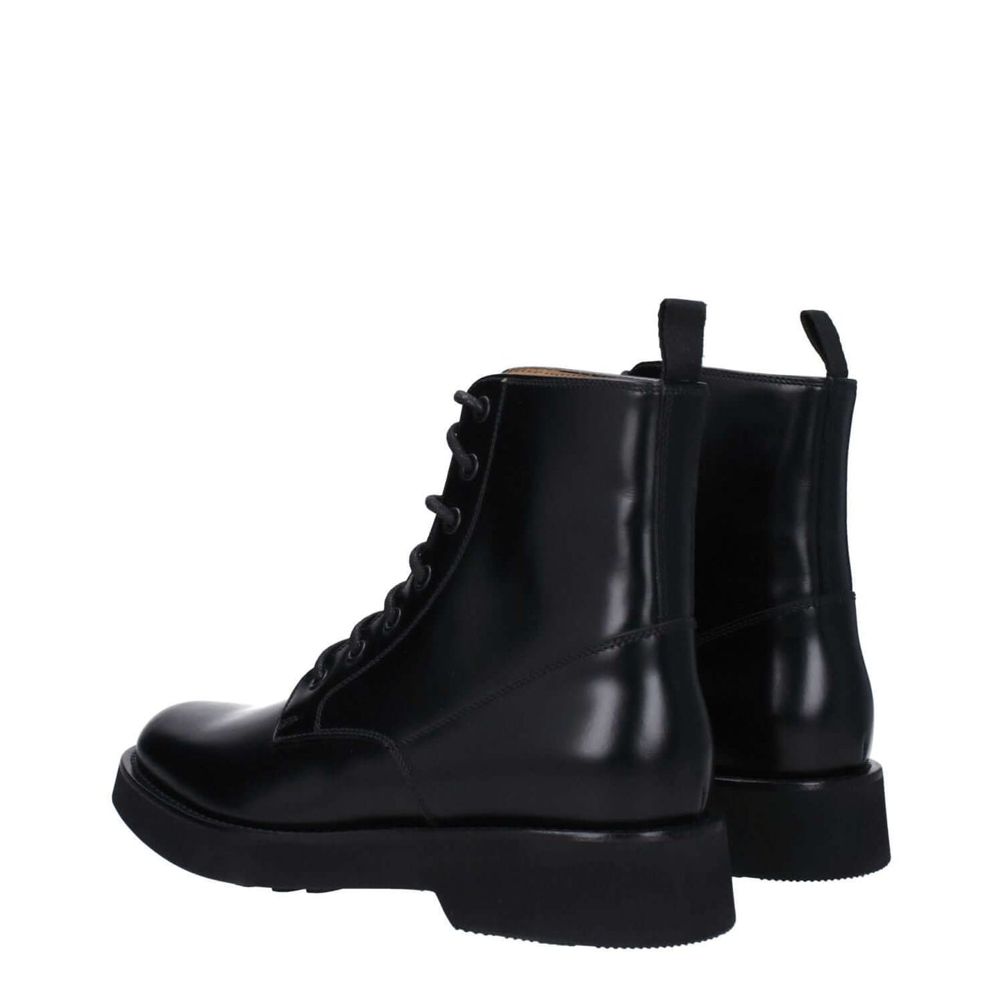Church's Black Leather Ankle Boots with lace-up closure and rubber sole, featuring aged effect. Casual style with low, flat heel. MPN: DT02259SNF0AAB.