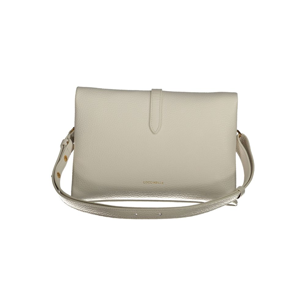 Coccinelle White Leather Handbag with adjustable strap, logo, 3 internal pockets, zip and magnet closure.