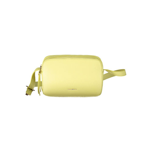 Coccinelle Yellow Leather Handbag with adjustable shoulder strap, two compartments, and zip closure featuring logo design