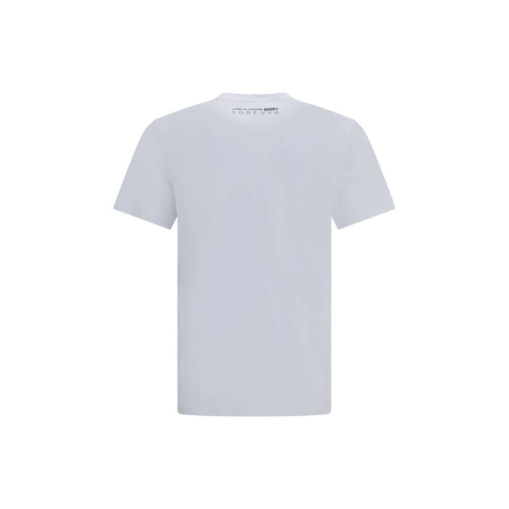 Comme Des Garçons White Cotton Sportswear T-Shirt with logo on back, short sleeves, crew neck, 100% cotton, AW25 season.