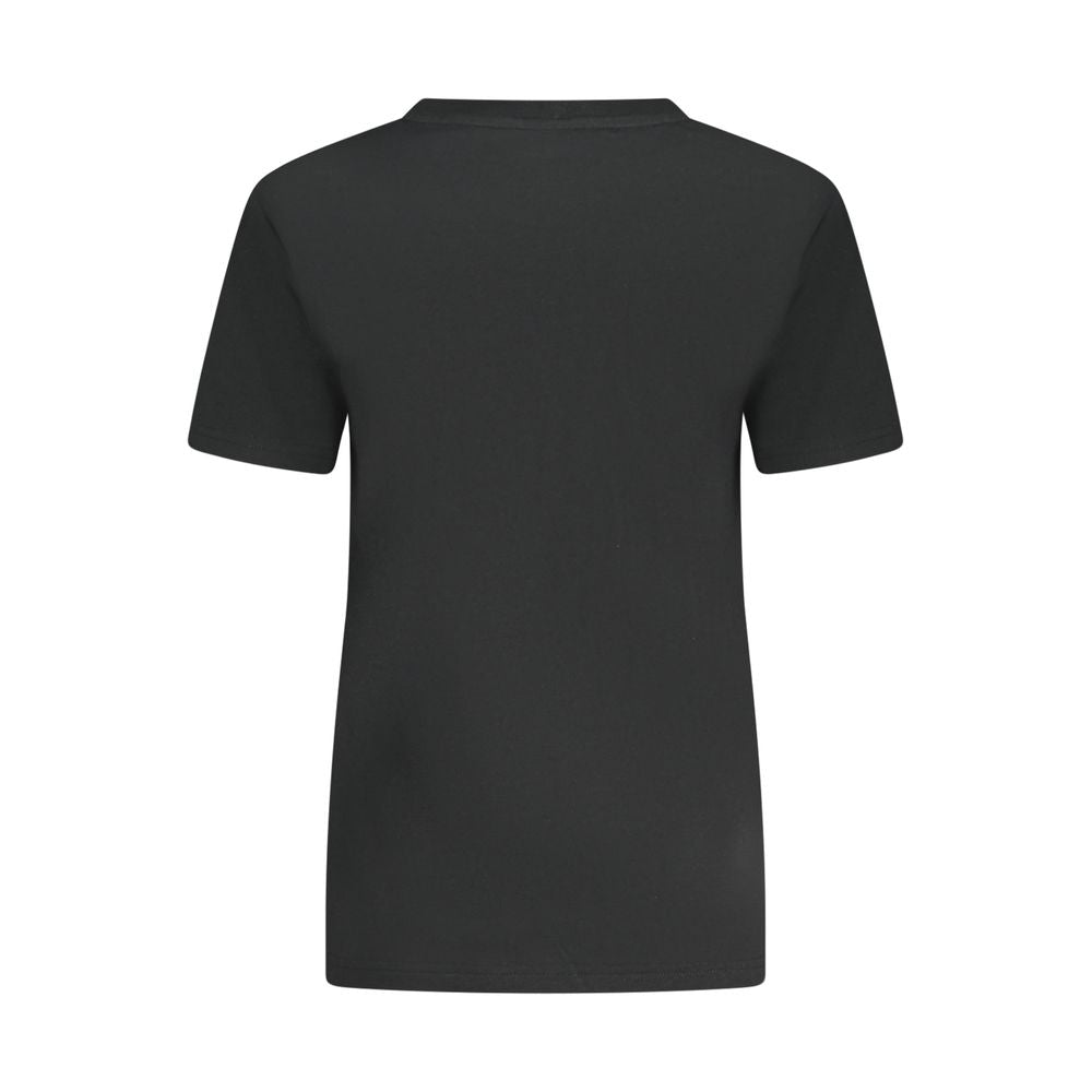Back view of Converse Black Cotton Women T-Shirt, featuring a sleek slim fit and crew neck design for a stylish casual look.