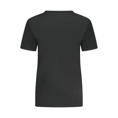 Back view of Converse Black Cotton Women T-Shirt, featuring a sleek slim fit and crew neck design for a stylish casual look.