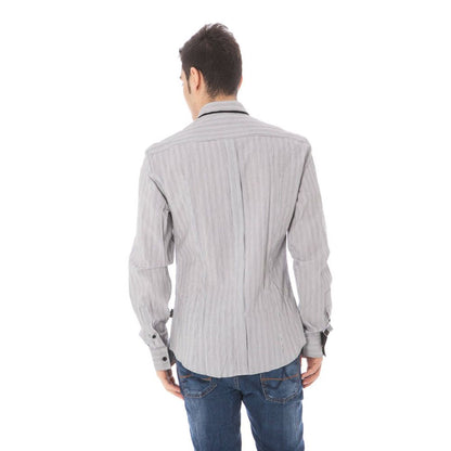 Man wearing a Costume National White Cotton Men Shirt, showcasing the back design, polished Italian collar, and refined cuffs.