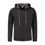 Coveri Moving Black Cotton Men Sweater with hoodie, zip front, and embroidery detailing.