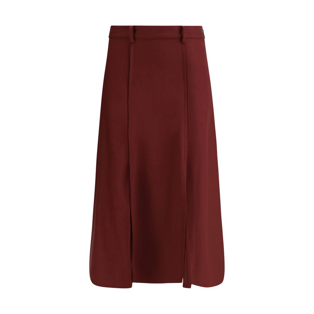 Crida Milano Bordeaux Wool Midi Skirt with central pleats and clean cut design for elegant style.