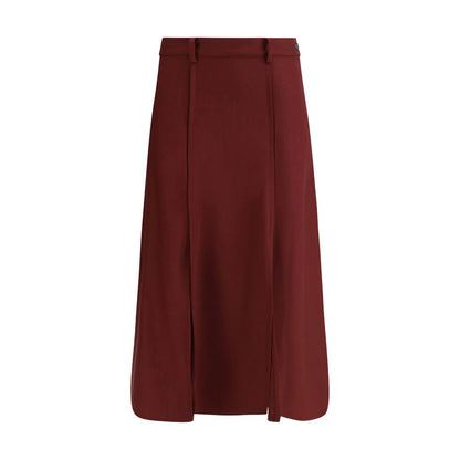 Crida Milano Bordeaux Wool Midi Skirt with central pleats and clean cut design for elegant style.