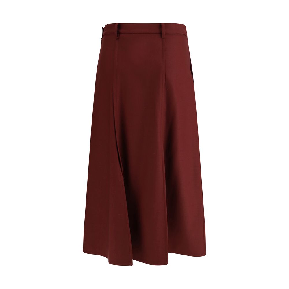 Crida Milano Bordeaux Wool Midi Skirt featuring clean pleats and elegant design enhancing a refined silhouette.
