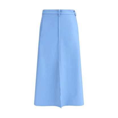 Crida Milano Light Blue Wool Midi Skirt with central pleats and clean cut design.