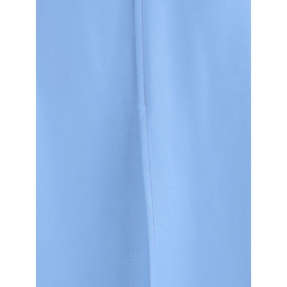 Close-up of Crida Milano Light Blue Wool Midi Skirt showing detail of central pleats and fabric texture.