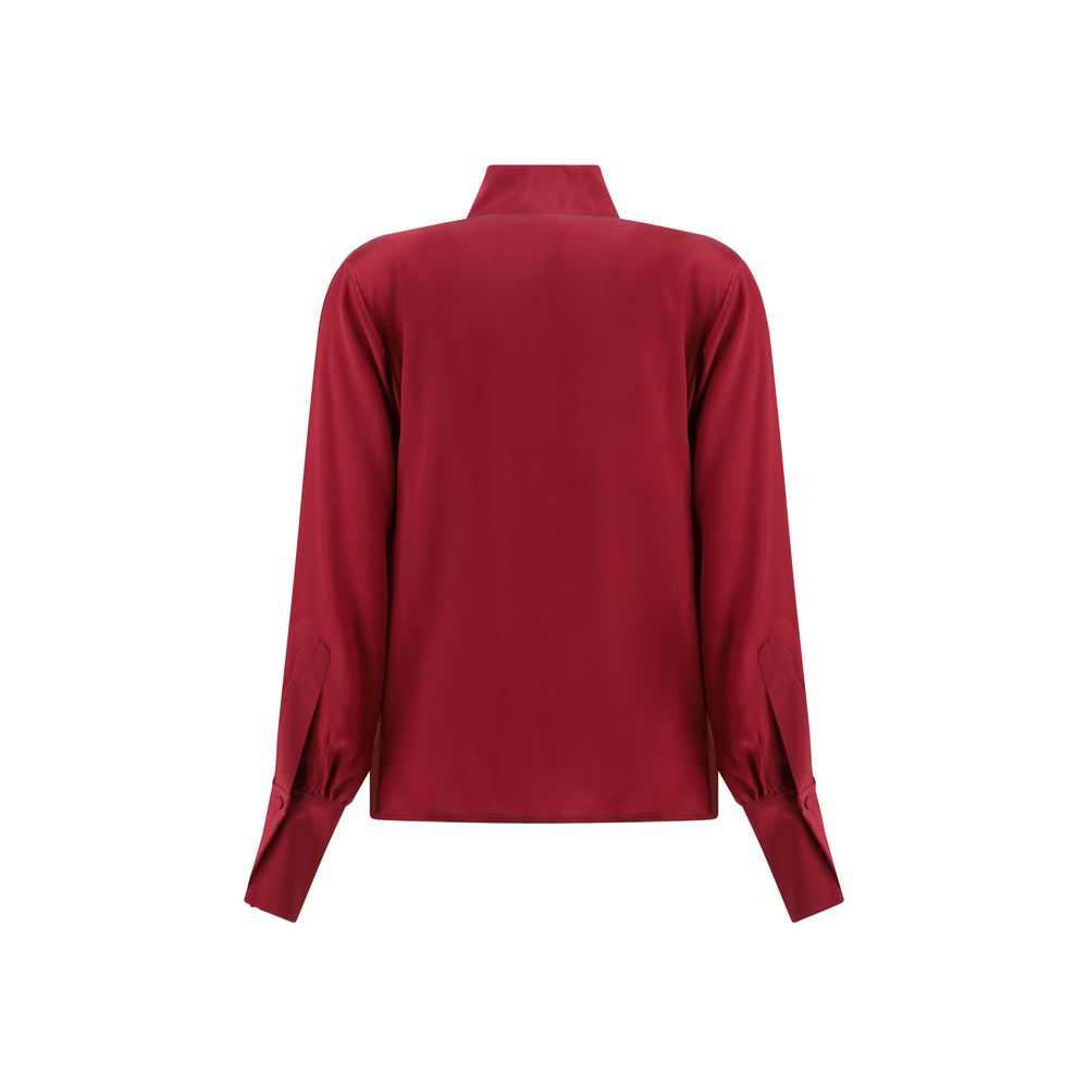 Back view of Crida Milano Multicolor Silk Shirt with high collar and elegant satin finish.