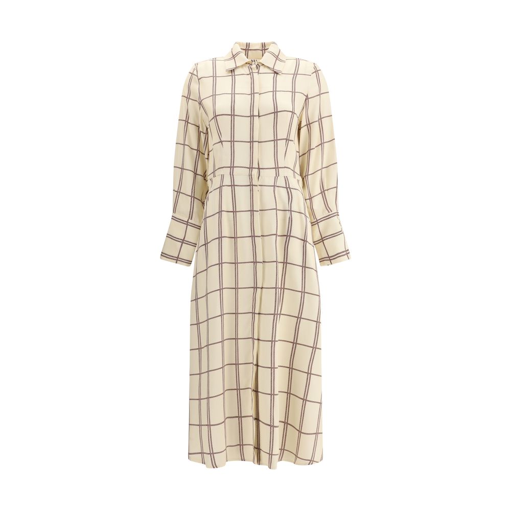 Crida Milano Multicolor Viscose Casual Dress with checked pattern, classic collar, cuffed sleeves, wide skirt, and side pockets.
