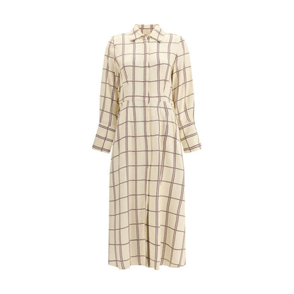 Crida Milano Multicolor Viscose Casual Dress with checked pattern, classic collar, cuffed sleeves, wide skirt, and side pockets.