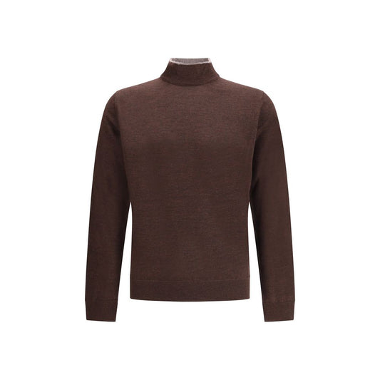 Cruna Brown Wool Turtleneck sweater with high ribbed collar and refined design, perfect for the colder seasons.