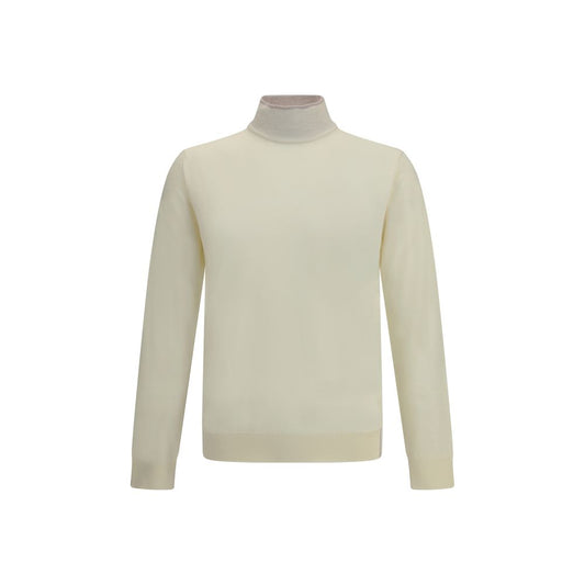 Cruna Cream Wool Turtleneck featuring high ribbed collar, ribbed cuffs and hem for a comfortable fit, ideal for AW25 season.