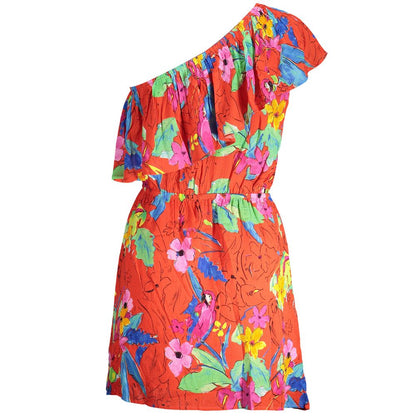 Desigual Red Viscose Women Dress with vibrant floral pattern and one-shoulder design, perfect for an elegant evening look.