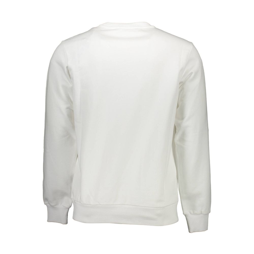 Back view of Diesel White Cotton Men Sweater with long sleeves and crew neck, showcasing premium cotton fabric and signature style.