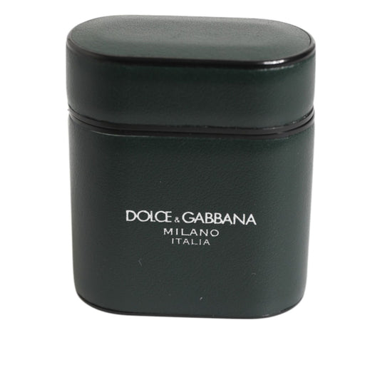 Dolce & Gabbana Army Green Calfskin Leather Logo Flip Holder Airpods Case with iconic logo print.