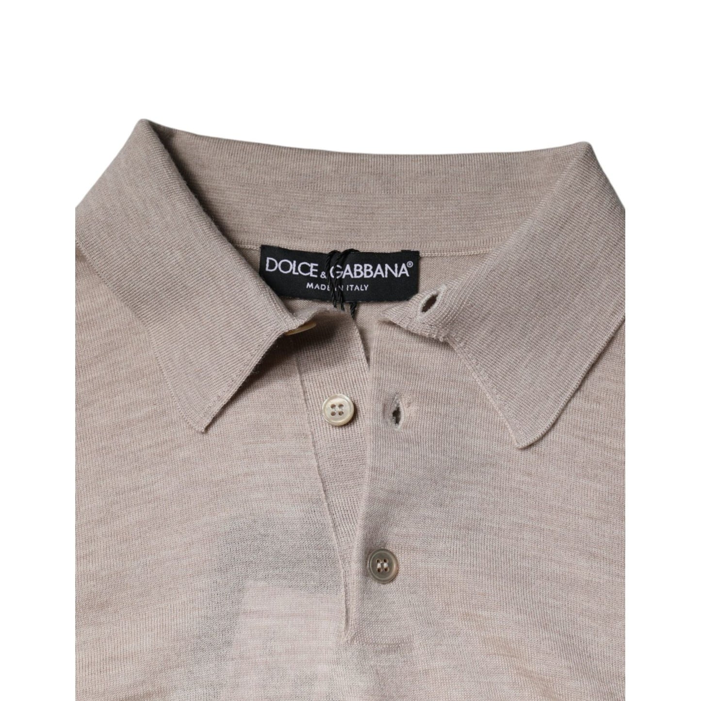 Dolce & Gabbana Beige Cashmere Knit Collared Pullover Sweater