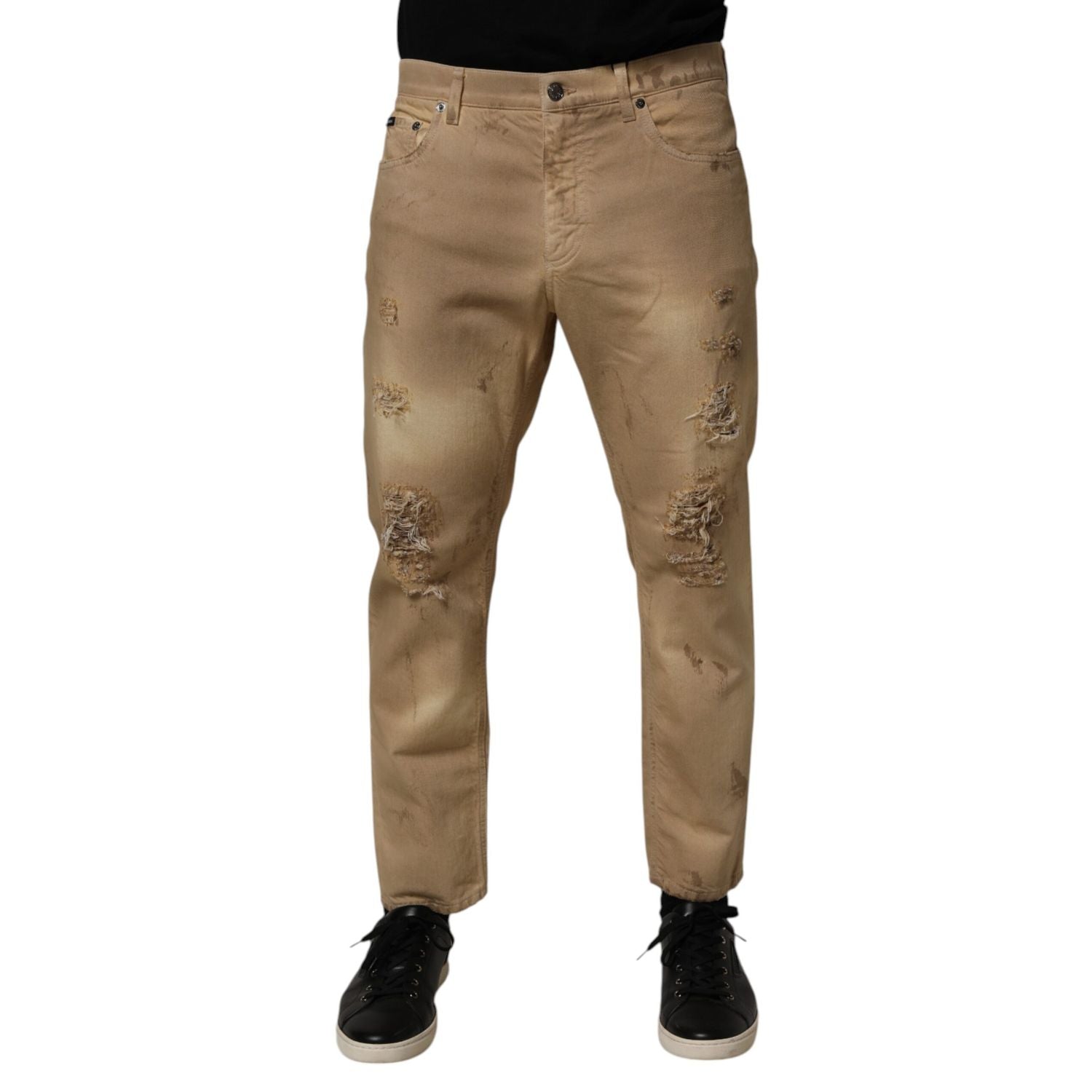 Dolce & Gabbana Beige Cotton Loose Tattered Men Denim Jeans