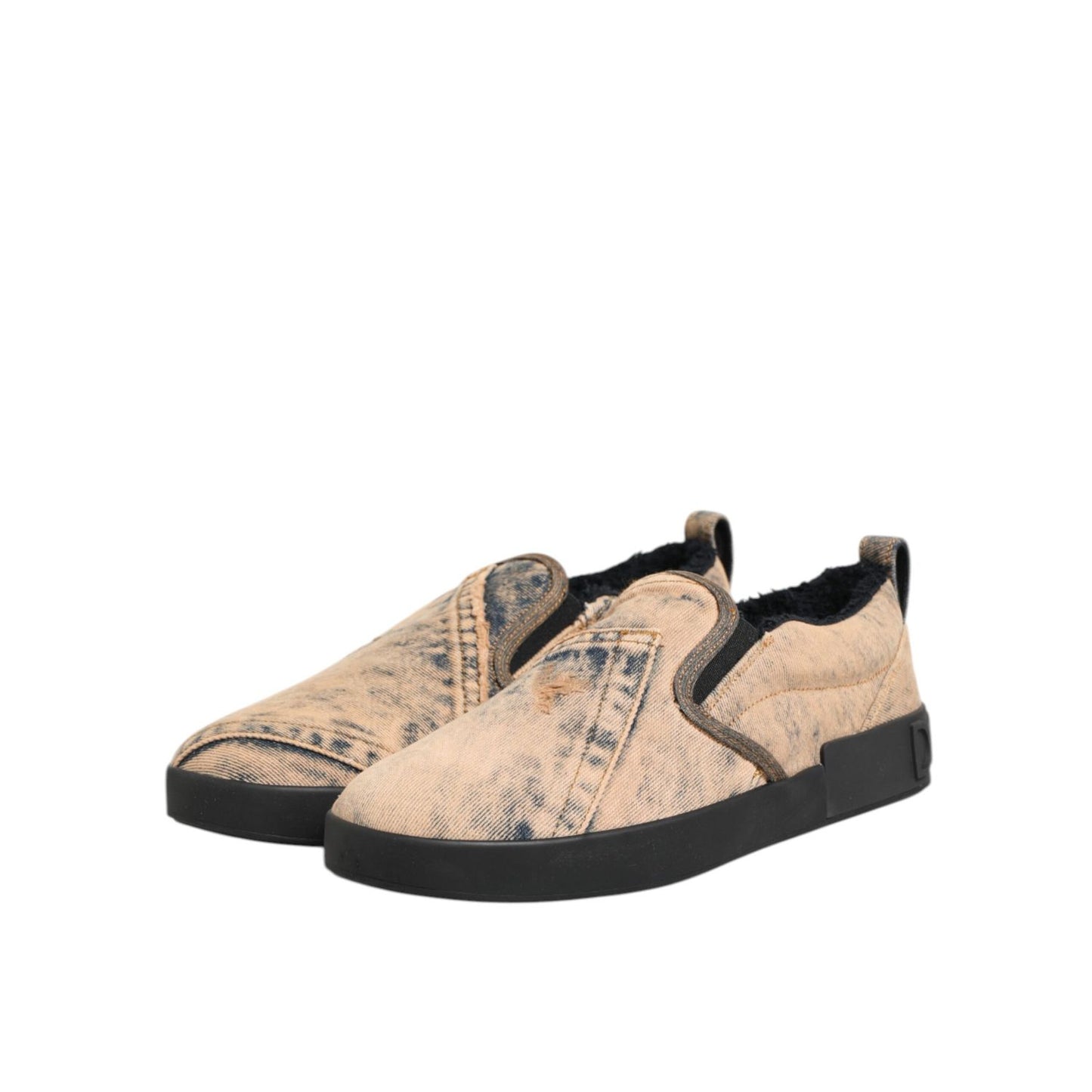 Dolce & Gabbana Beige Cotton Low Top Slip On Sneakers Shoes